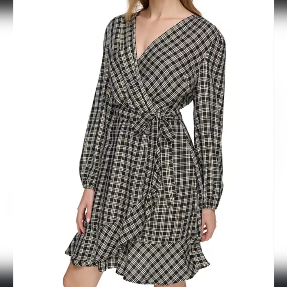 Tommy HilfigerWomen's Check Ruffle-Hem Wrap Dress‎ Size 2